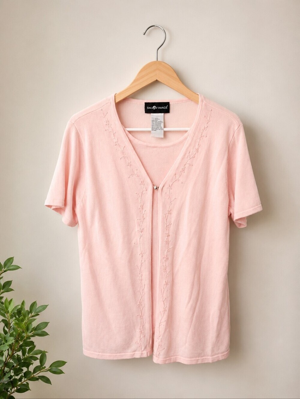 Sag Harbor Women's Pink Embroidered One Piece Cardigan Size Small